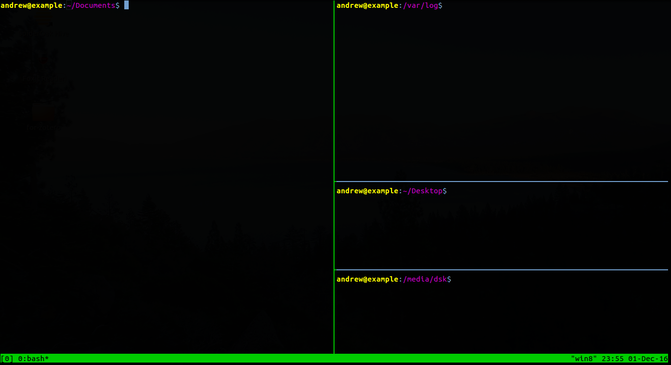 tmux with four panes