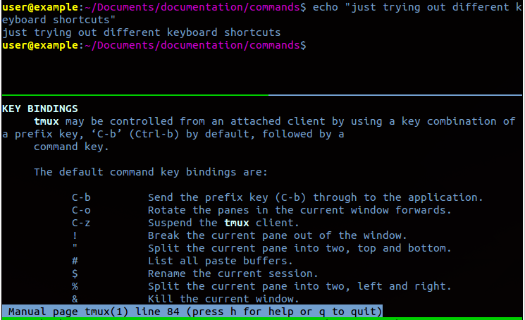 tmux man page in pane