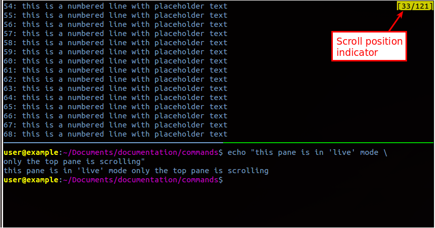 tmux scrolling example